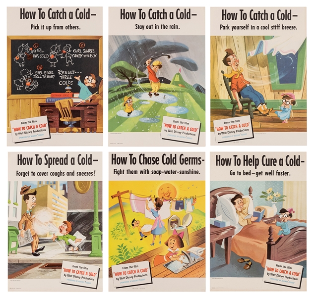 How To Catch A Cold. Six Promotional Posters. Walt Disney, 1951. 