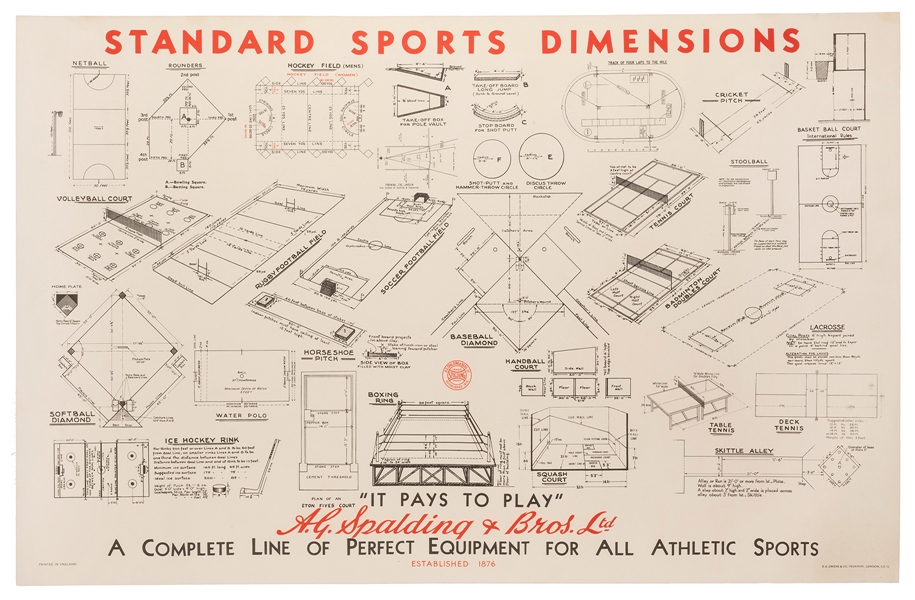 A.G. Spalding & Bros. Standard Sports Dimensions. 