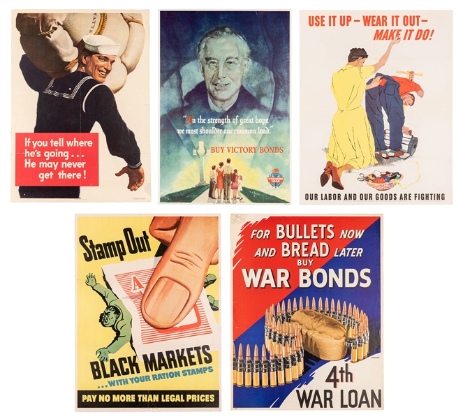 Group of Five World War II Posters. 1940s. 
