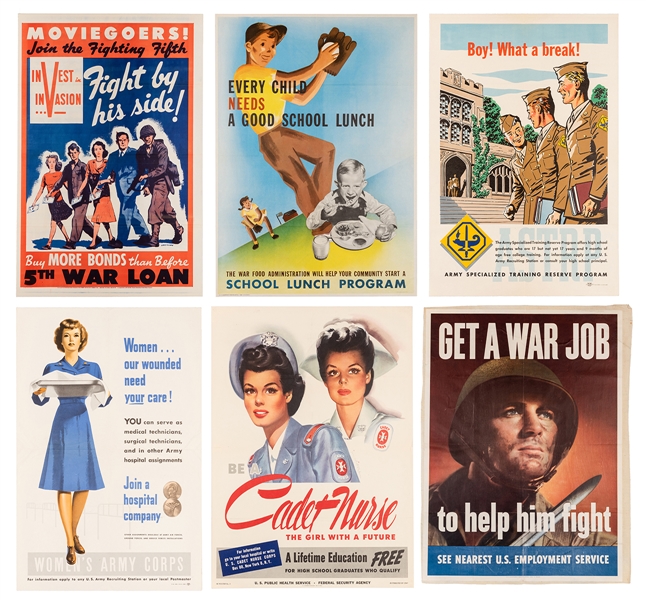 Group of Six World War II Posters. 1940s.