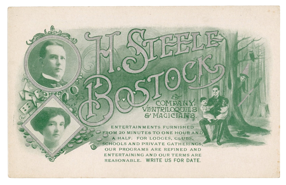 H. Steele Bostock & Co. Ventriloquists & Magicians Postcard.