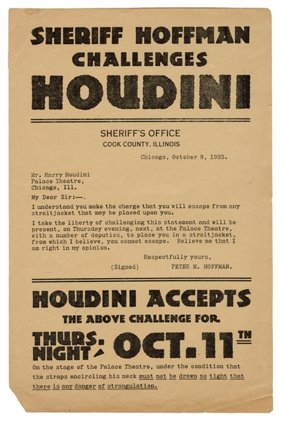 Houdini Straitjacket Escape Challenge Handbill.