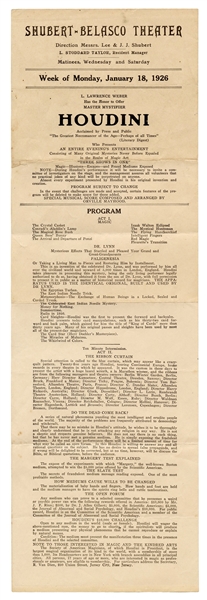 Houdini Shubert-Belasco Theater Program.