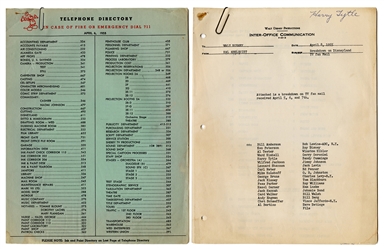  Walt Disney Studios Internal Telephone Directory and Office Memoranda. 1955. 