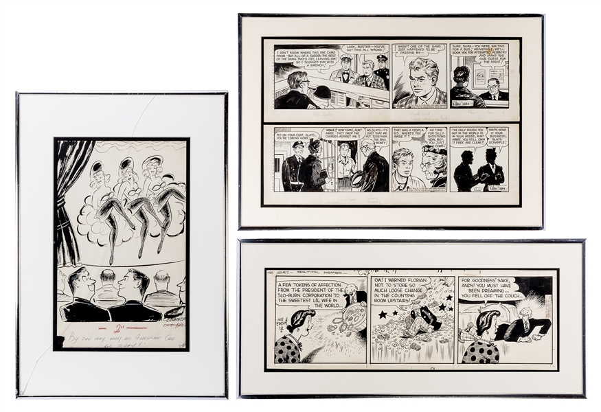  Various Original Comic Strip and Editorial Illustration Art. 3 pcs. 