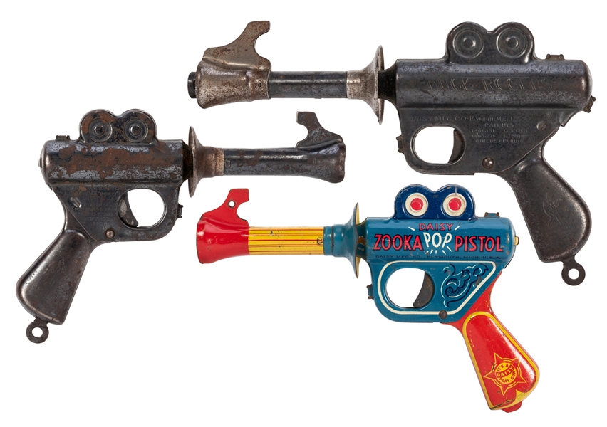  Trio of Toy Space Guns. Bucks Rogers / Zooka Pop Pistol / Daisy Zooka Pop Pistol.