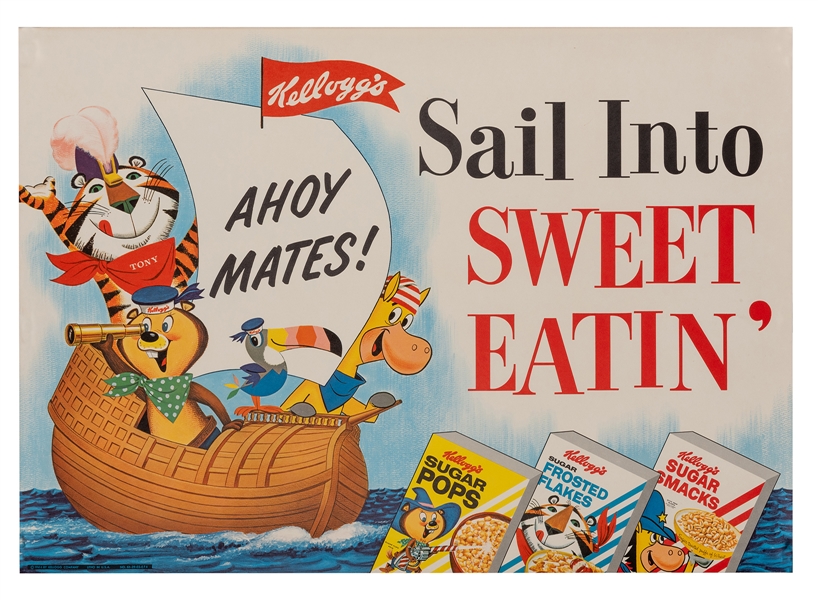  Kellogg’s Sail Into Sweet Eatin’ Cereal Poster. 1966.  