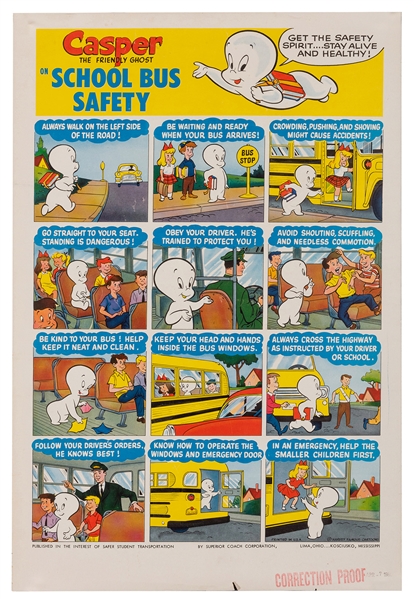  Casper the Friendly Ghost School Bus Safety Poster Proof. 1960. 
