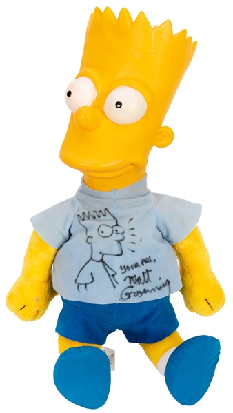  Large Bart Simpson Doll Signed by Matt Groening with Original Bart Sketch. 1990.
