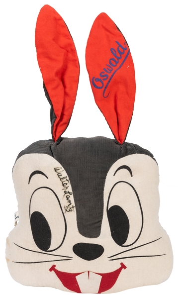  Oswald The Lucky Rabbit Figural Pillow Signed by Walter Lantz. 1949.