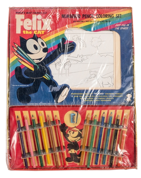  Felix the Cat Numbered Hasbro Pencil Coloring Set, Factory-Sealed. 1960.