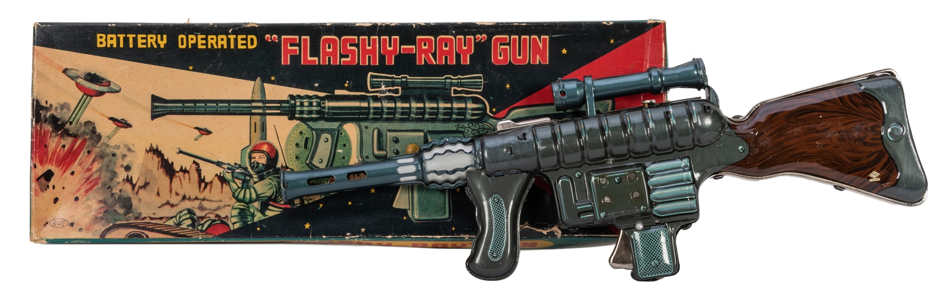  Battery-Operated “Flashy-Ray” Gun in Original Box. 