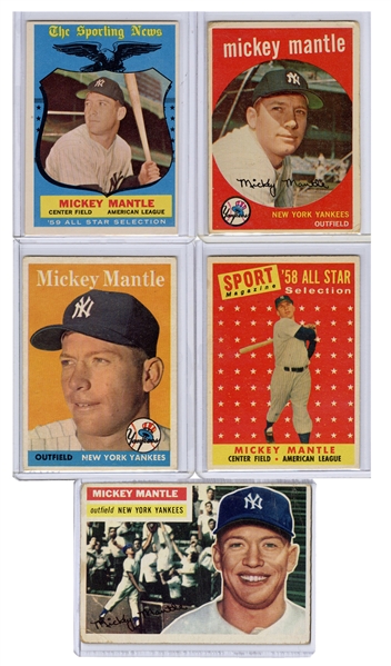  Mickey Mantle 1950s Topps Baseball Card Lot. 
