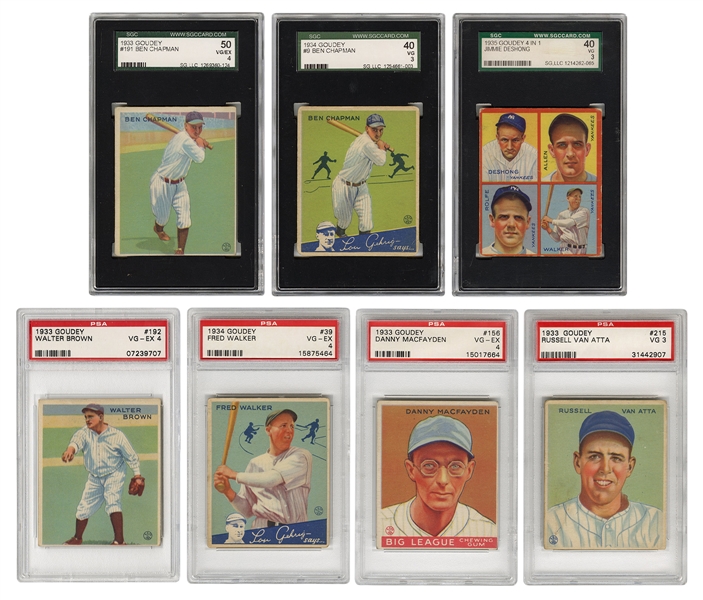  1933–35 Goudey. Lot of Seven Yankees Cards. 