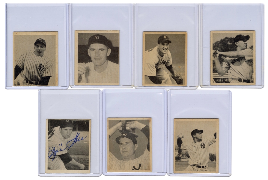  1948 Bowman New York Yankees Cards. Lot of Seven. 