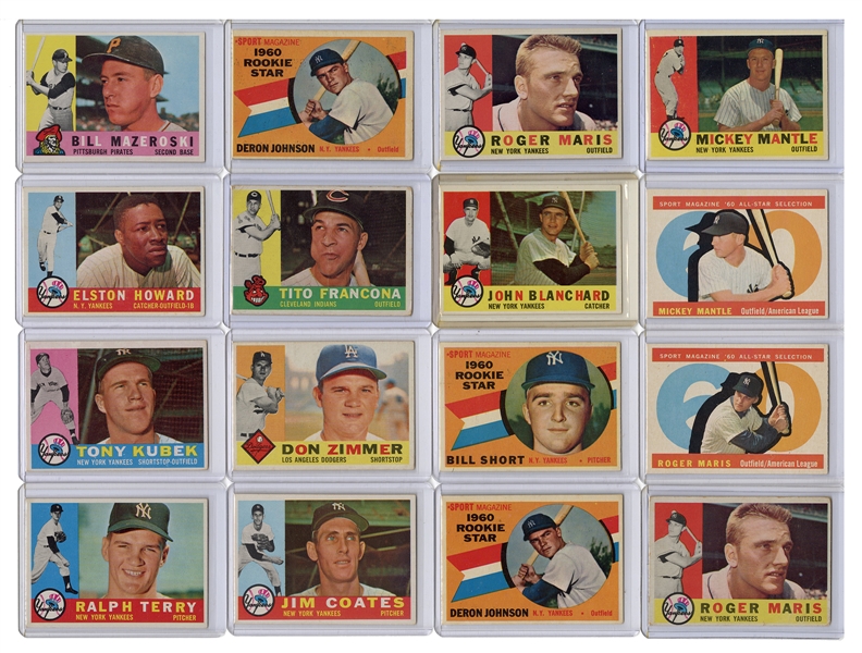  1960 Topps New York Yankees Baseball Cards. Lot of 43. 