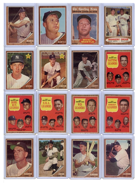  1962 Topps New York Yankees Baseball Cards. Lot of Over 50 Cards. 