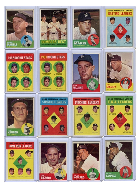  1963 Topps New York Yankees Baseball Cards. Lot of 44. 