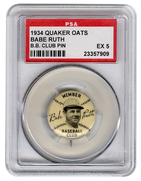  1934 Quaker Oats Babe Ruth Baseball Club Pin. 