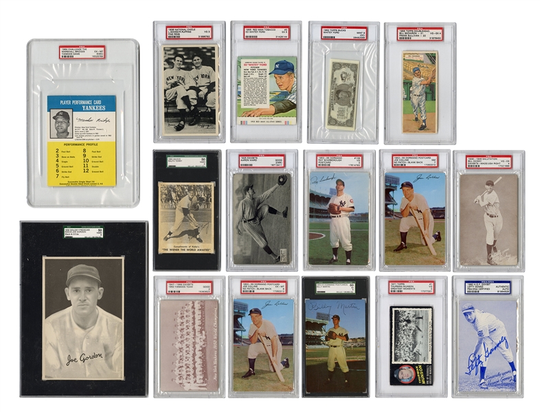  Lot of 15 Graded New York Yankees Exhibit Cards and Postcards. 