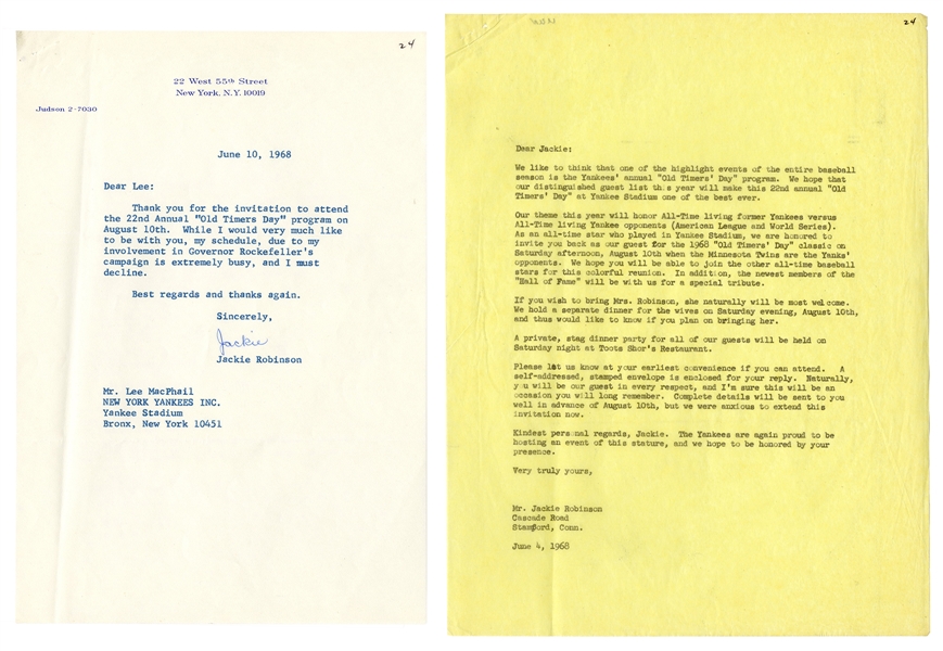  Jackie Robinson Letter to Lee MacPhail. 
