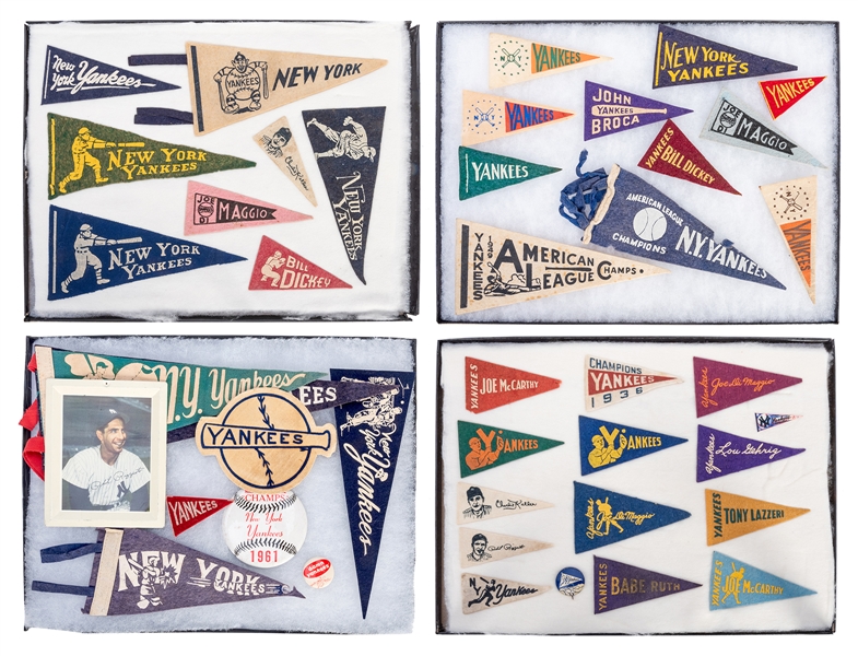  Collection of Over 40 Vintage New York Yankees Pennants and Souvenirs. 