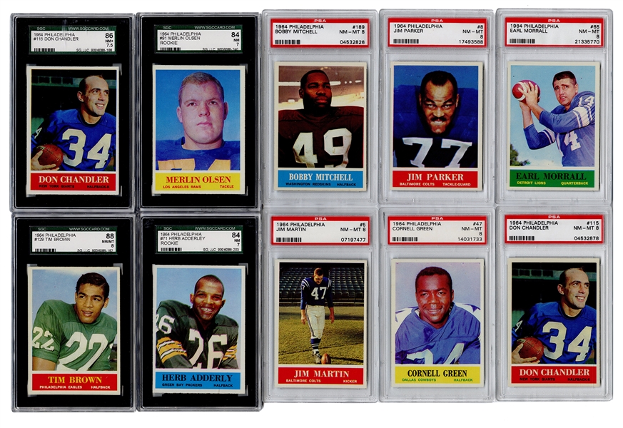  1964 Philadelphia Football Cards. Group of 25 Graded Cards. 