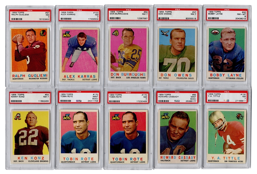  1959 Topps Football Cards. Lot of 17 Graded Cards. 