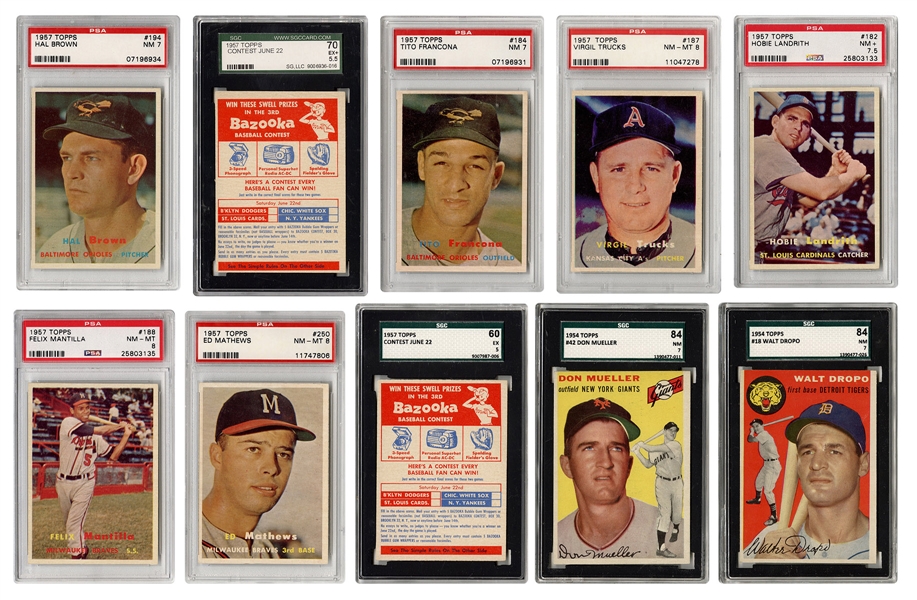  1950s Topps Baseball. Lot of 15 Graded Cards. 