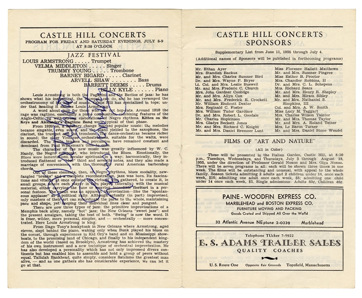  Louis Armstrong Signed Castle Hill Concert Program. 