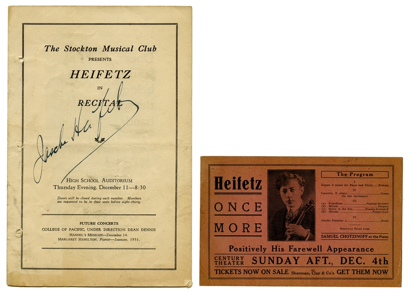  Jascha Heifetz Signature and Inscription on Program. 