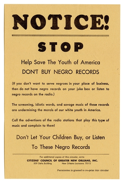  Notice! Stop Help Save the Youth of America. Don’t Buy Negro Records.