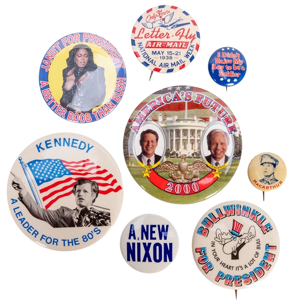  Collection of Campaign and Patriotic Buttons, Pins, and Misc. 32 pcs. 