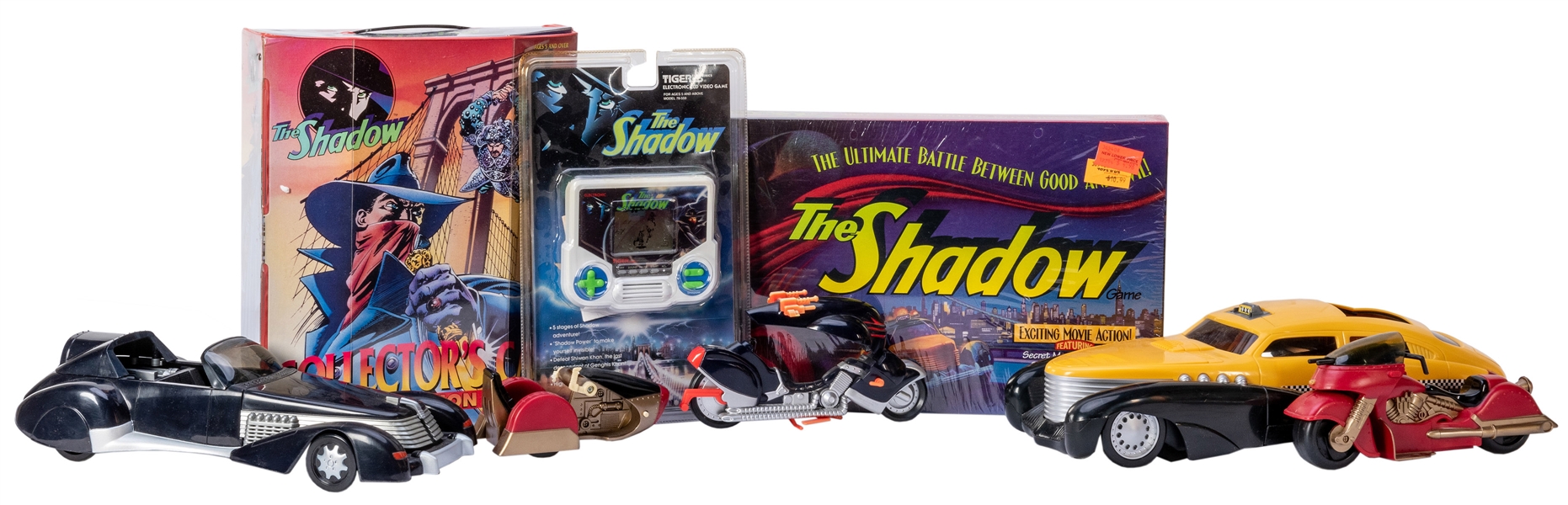  Collection of The Shadow Action Figures, Vehicles, and Games. 17pcs. 