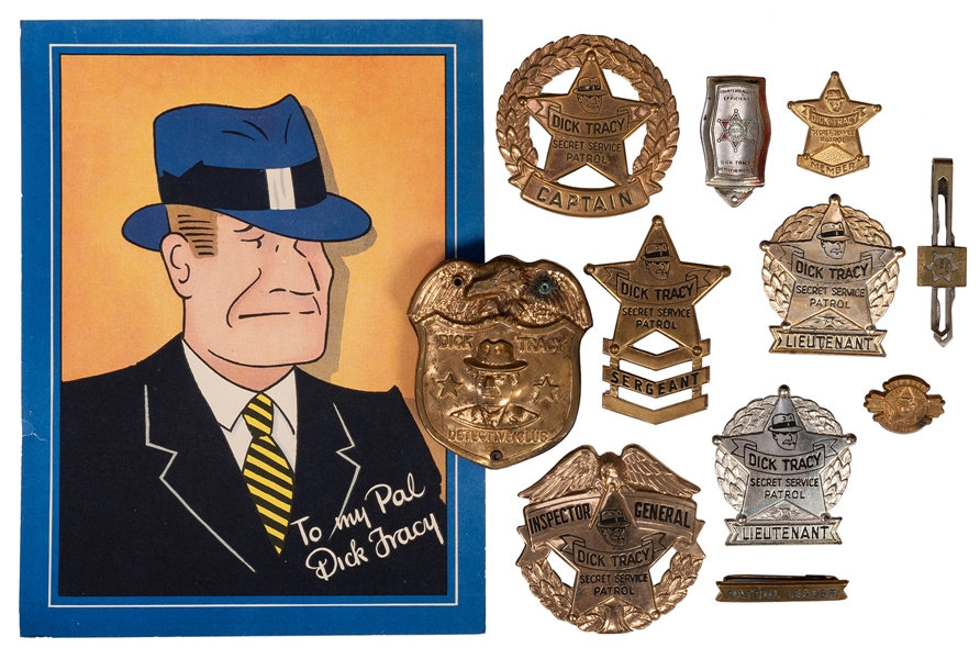 Dick Tracy Badges and Clips. 11 pcs. 