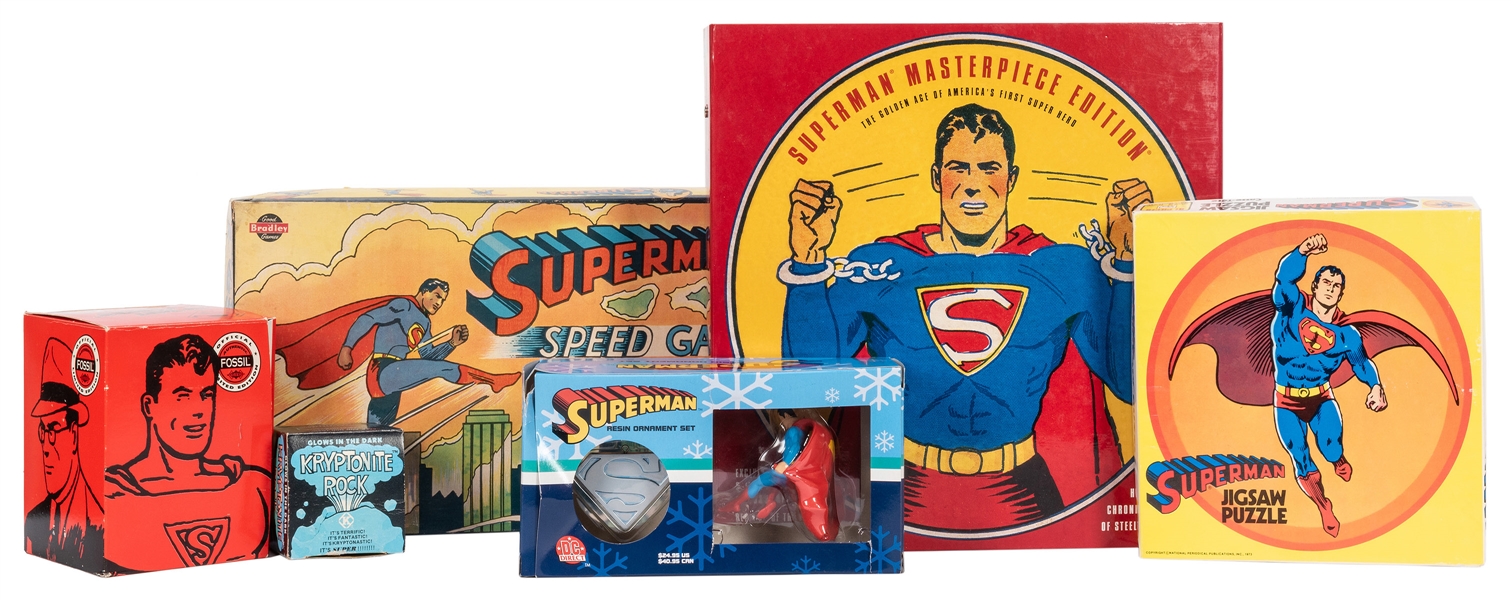  Group of Superman Collectables and Games. 6 pcs. 