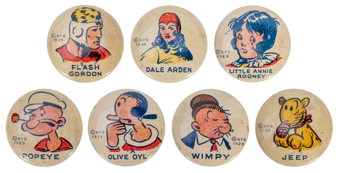  King Features Syndicate Buttons. 7 pcs. 