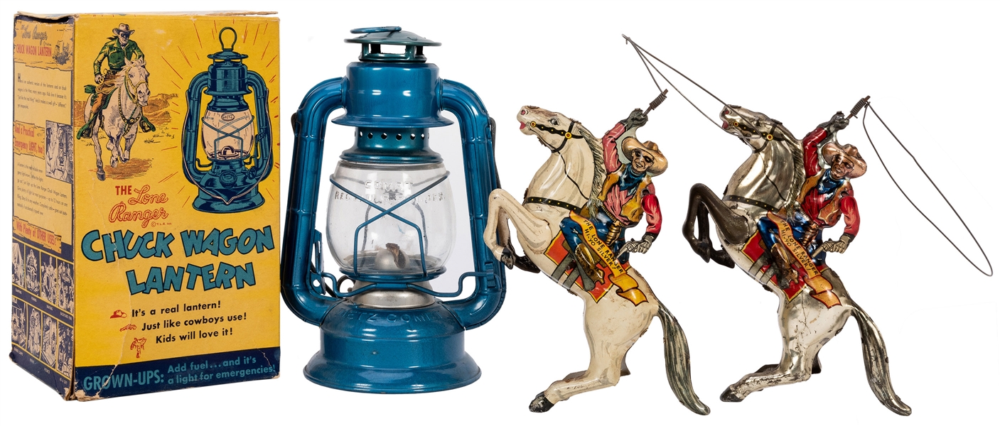  Lone Ranger Windup Toys and Chuck Wagon Lantern. 3 pcs. 
