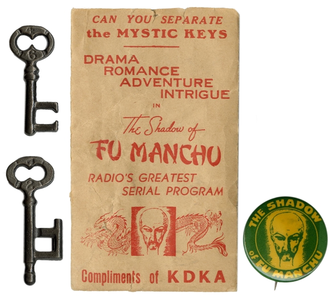  The Shadow of Fu Manchu Radio Premium Button and Mystic Keys. 
