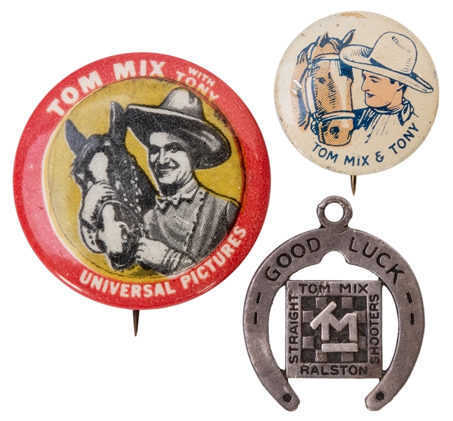  Tom Mix Charm and Button Premiums. 3 pcs. 