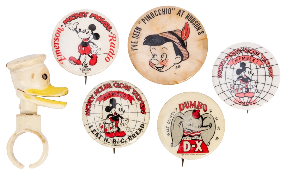  Walt Disney Premium Buttons and PEP Cereal Ring. 6 pcs. 