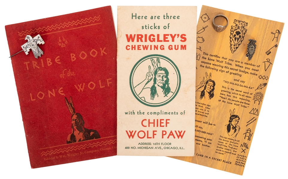  Wrigley’s Chewing Gum Chief Wolf Paw Premiums. 4 pcs. 