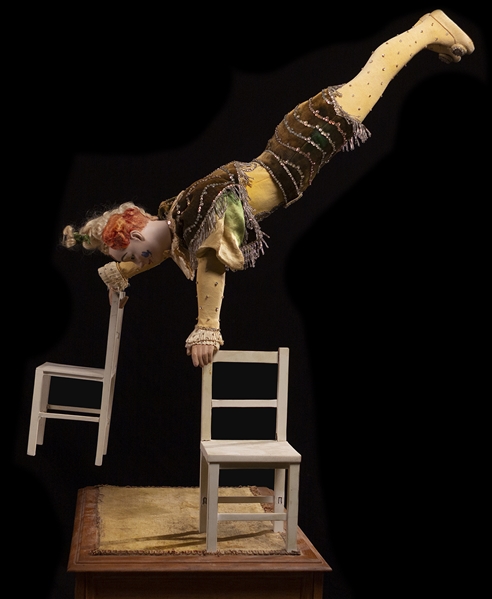 Clown Acrobat with Two Chairs Automaton.