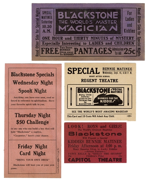 Blackstone, Harry (Henry Boughton). Group of Four Blackstone Bill Cards. 