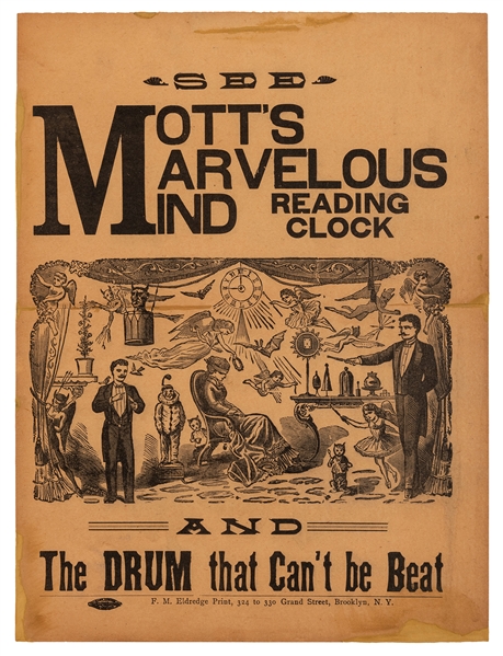 Mott’s Marvelous Mind Reading Clock. Pictorial herald. 