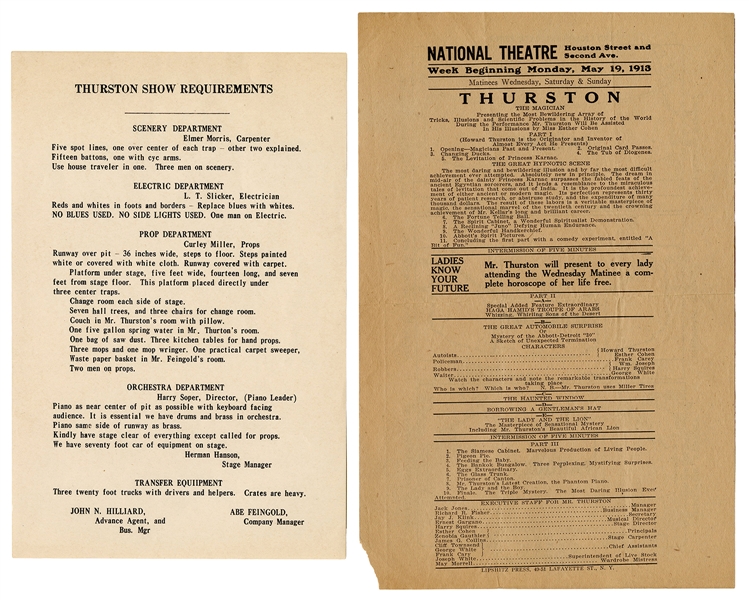 Thurston Show Requirements / Theater Program. 