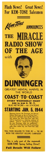 Dunninger. Greatest Mental Marvel in the World broadside.