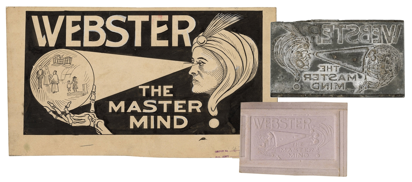 Webster (Edward William Wells). Webster the Mastermind Original Artwork, Printing Plate, and Advertising Mat. 