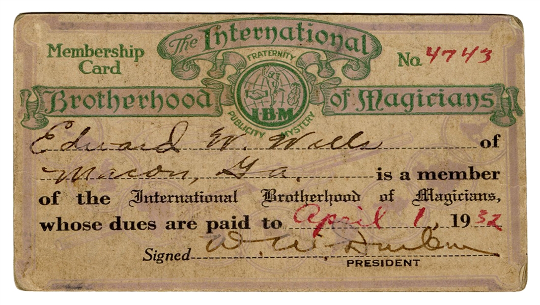 Durbin, W.W. Ed Wells (Webster) I.B.M. Membership Card Signed by W.W. Durbin. 