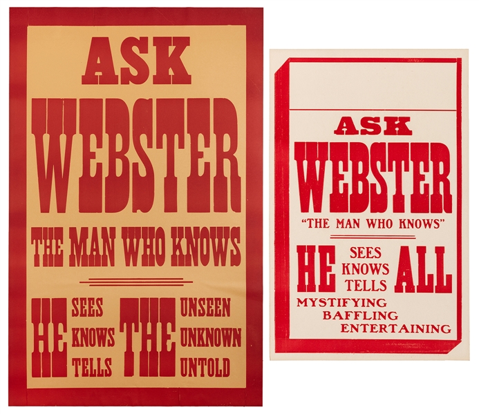 Webster (Edward William Wells). Ask Webster. The Man Who Knows. 2 pcs. Circa 1920s. 